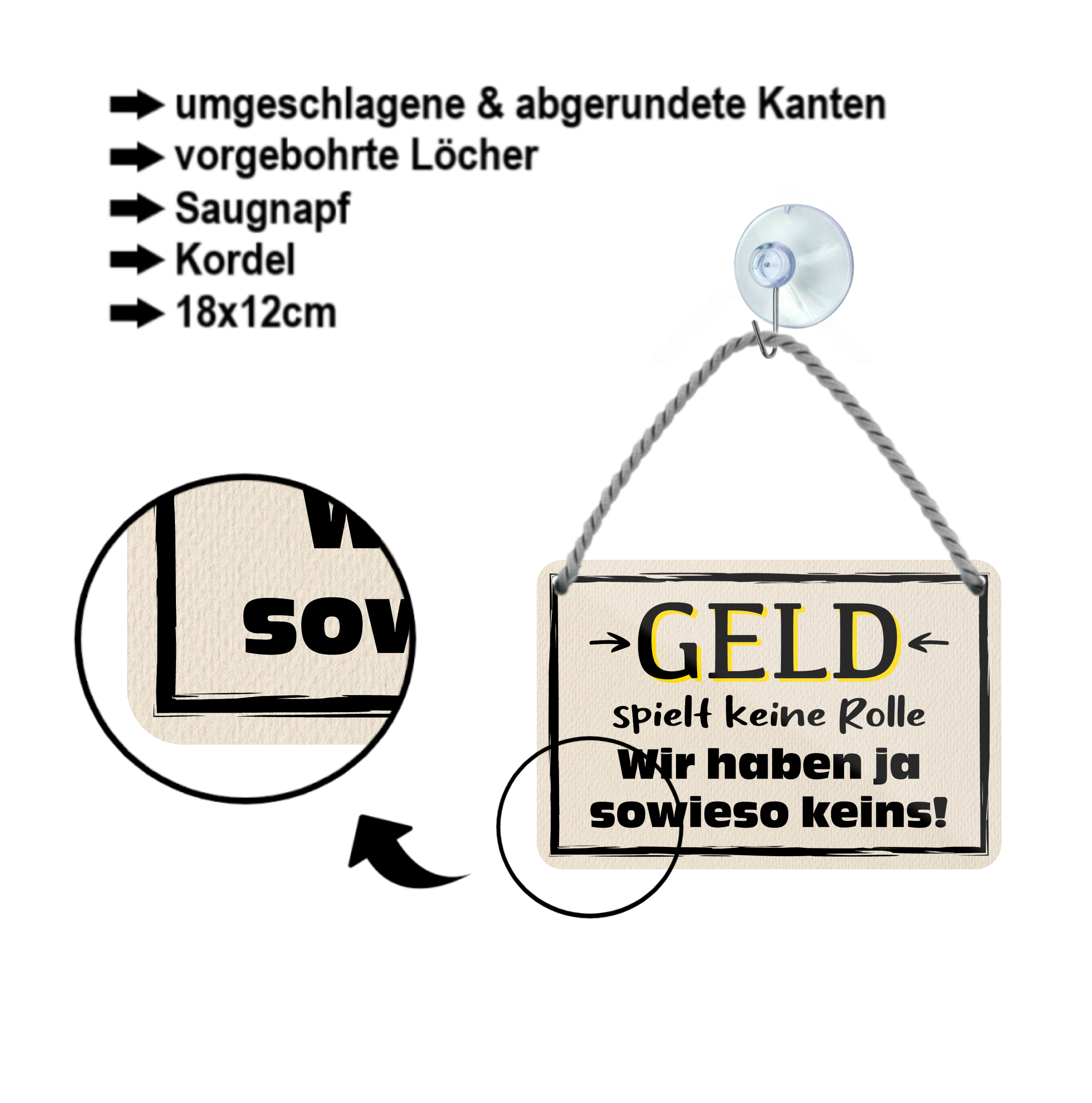 Blechschild ''Geld spielt keine Rolle'' 18x12cm