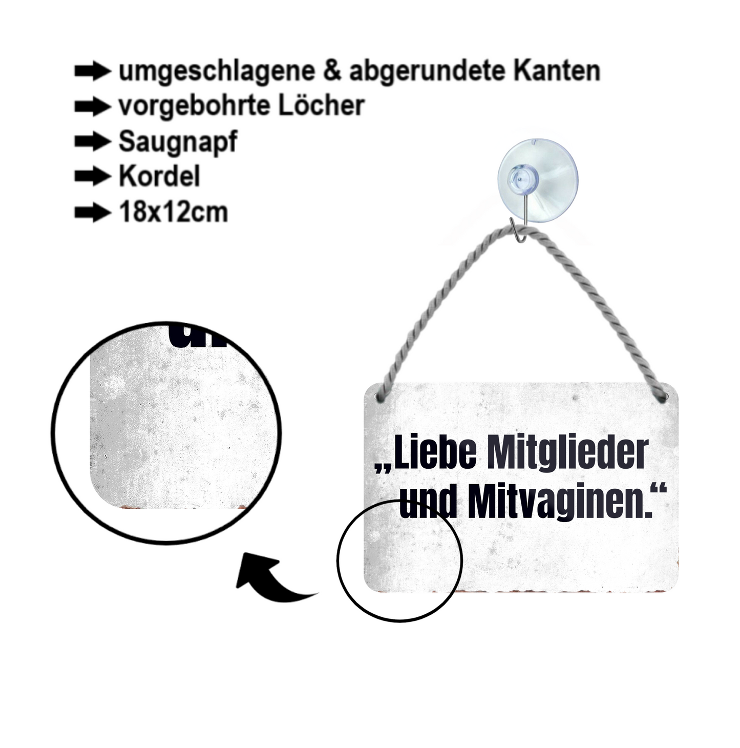 Blechschild ''Liebe Mitglieder und Mitvaginen'' 18x12cm