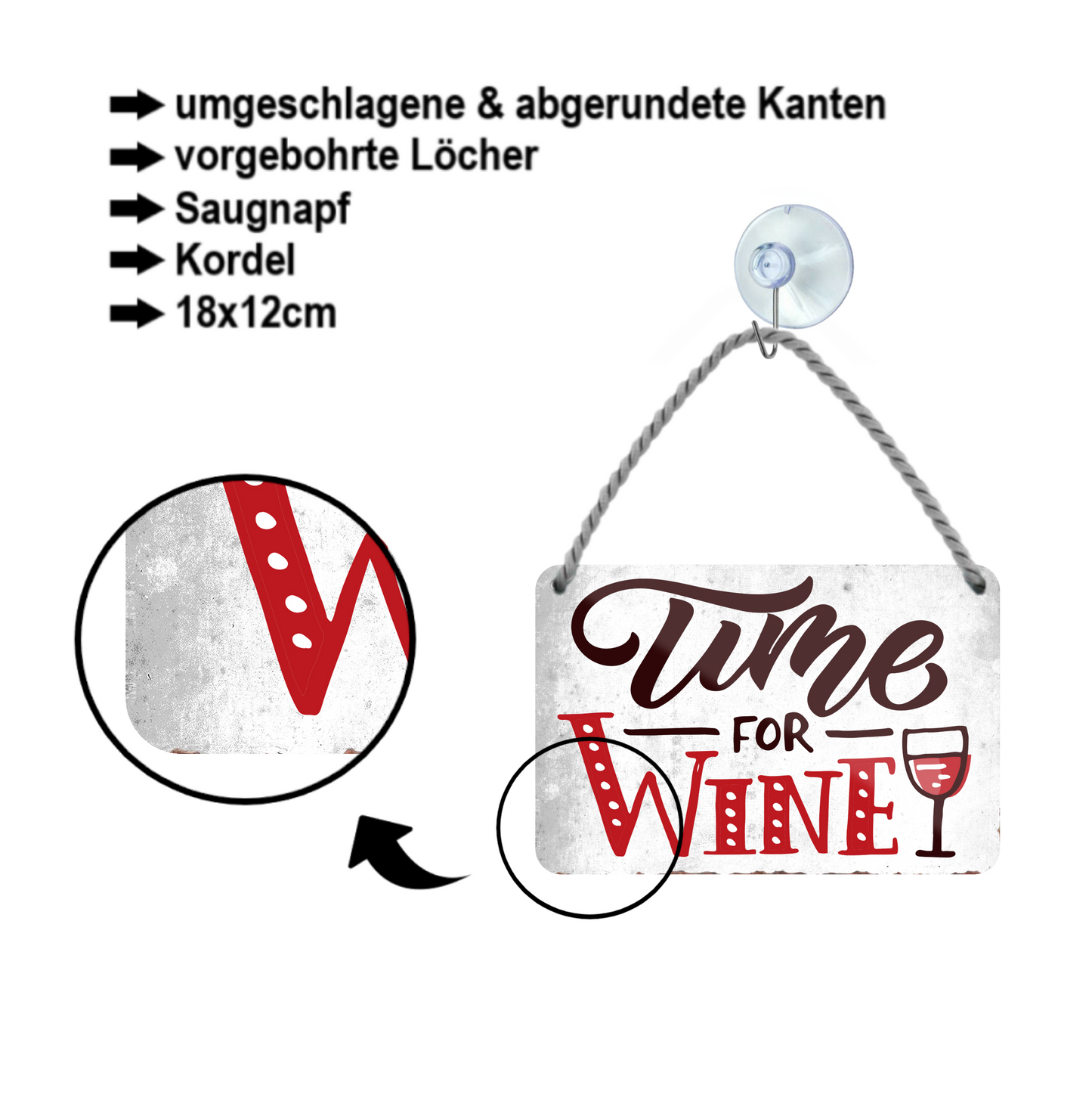 Blechschild ''Time for Wine'' 18x12cm