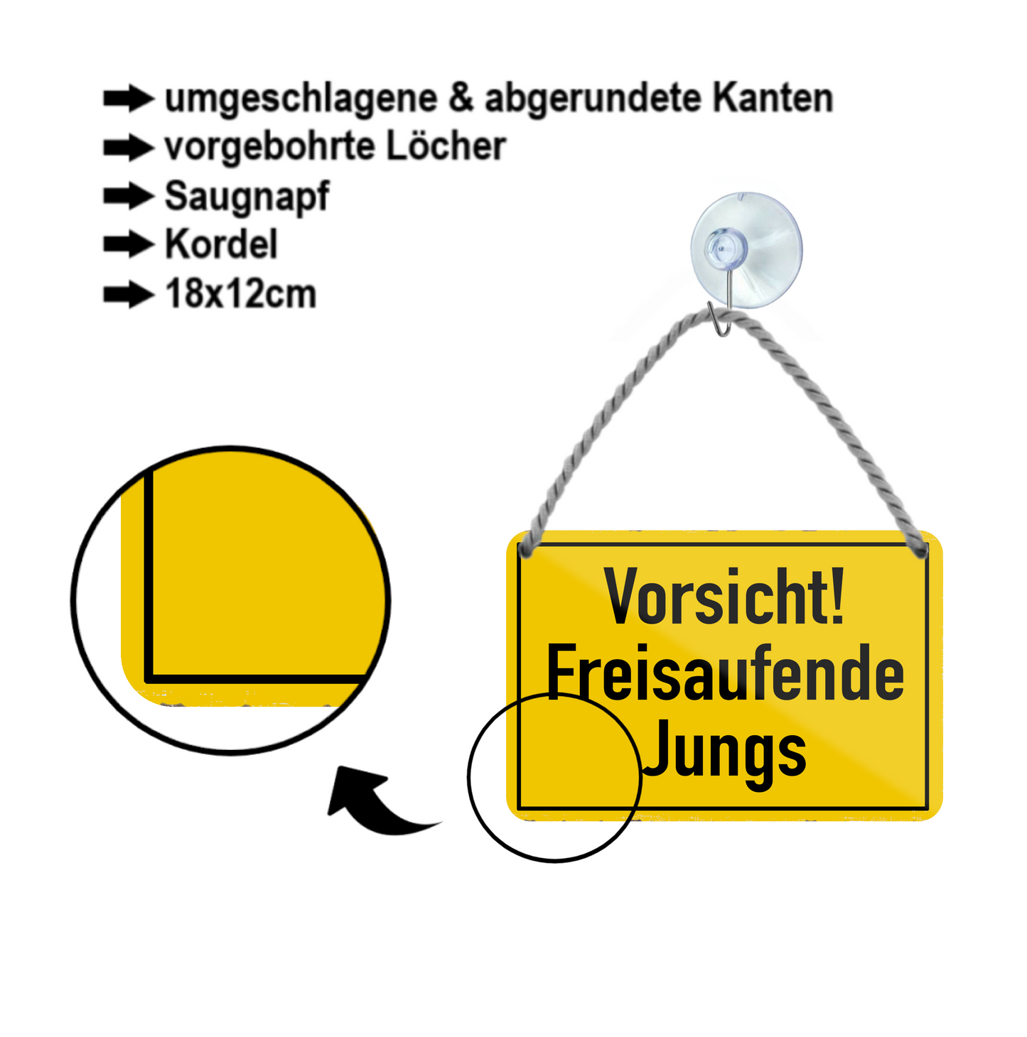 Blechschild ''Vorsicht freilaufende Jungs'' 18x12cm