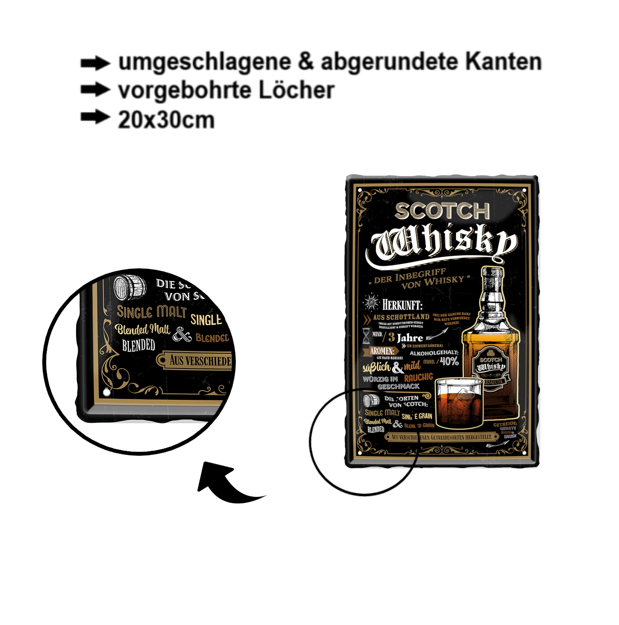 Tin sign "Scotch Whiskey (screw cap)" 20x30cm