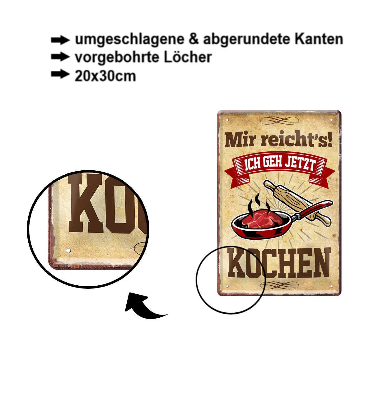 Blechschild ''Mir reicht`s Kochen'' 20x30cm