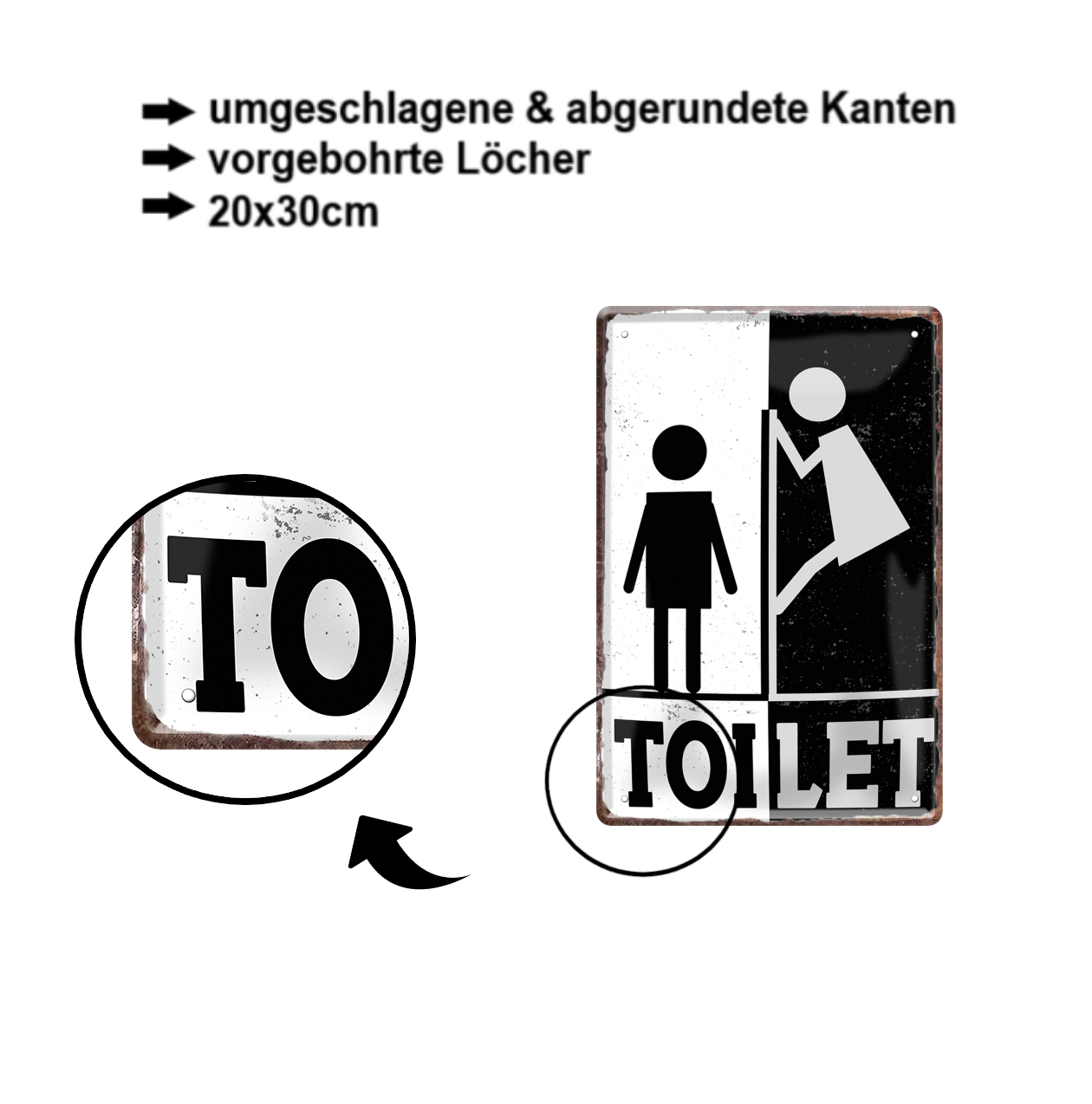 Tin sign "Toilet (looking woman)" 20x30cm