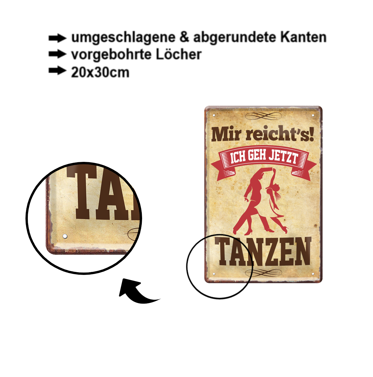 Blechschild ''Mir reicht`s Tanzen (2 tänzer)'' 20x30cm