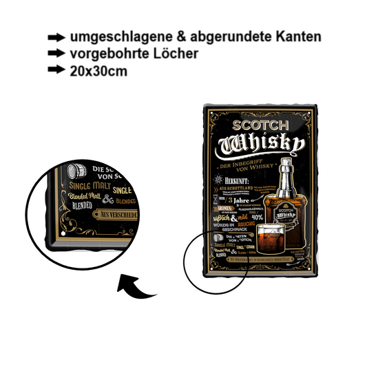 Blechschild ''Scotch Whiskey (Korken)'' 20x30cm