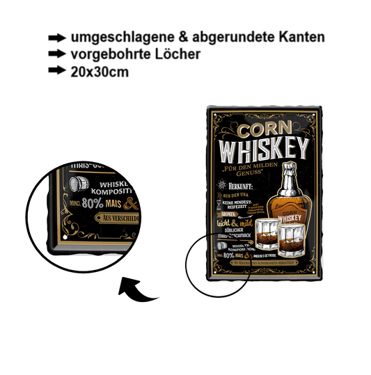 Blechschild ''Corn Whiskey (heller Flaschenhals)'' 20x30cm