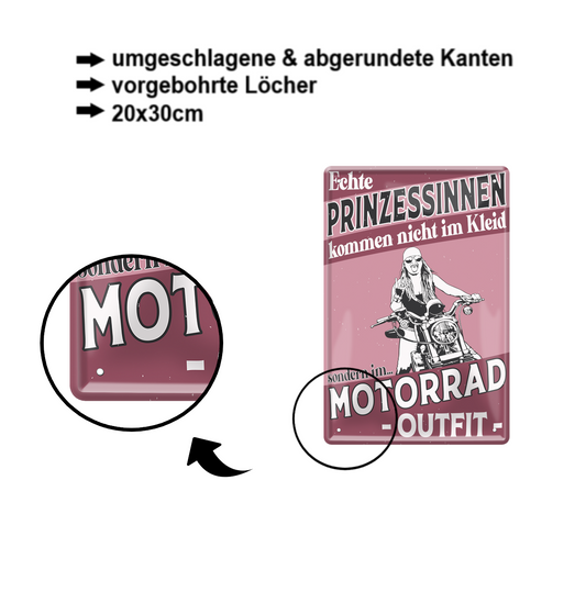 Tin sign ''Real princesses don't come in dresses. Motorbike'' 20x30cm