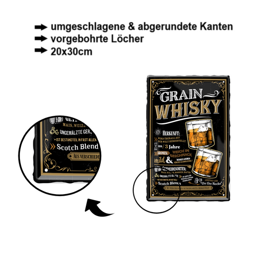 Tin Sign "Grain Whiskey" 20x30cm