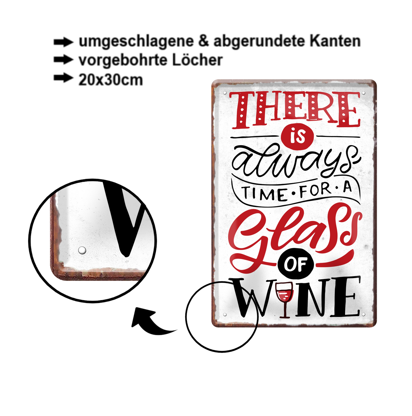 Blechschild ''There's always time for a glass Wine (grau)'' 20x30cm