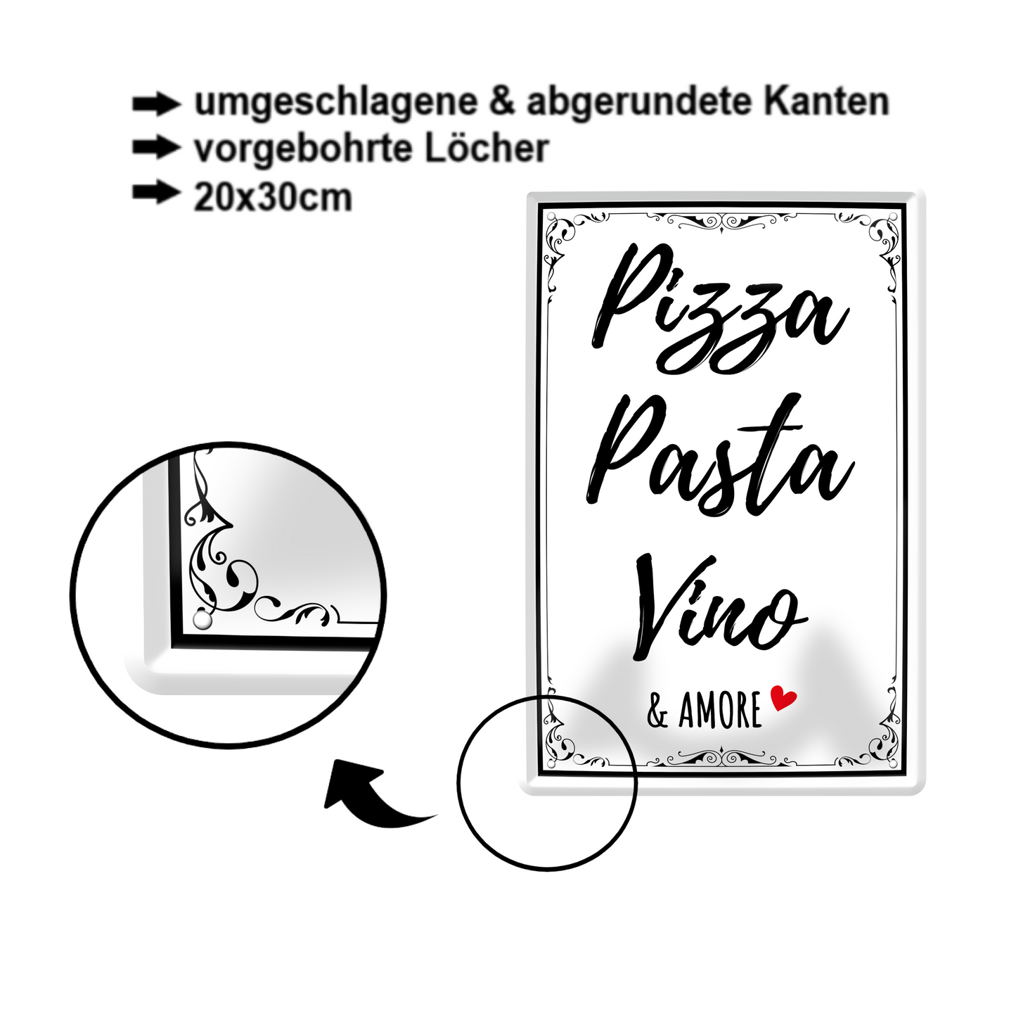 Blechschild ''Pizza Pasta Vino'' 20x30cm