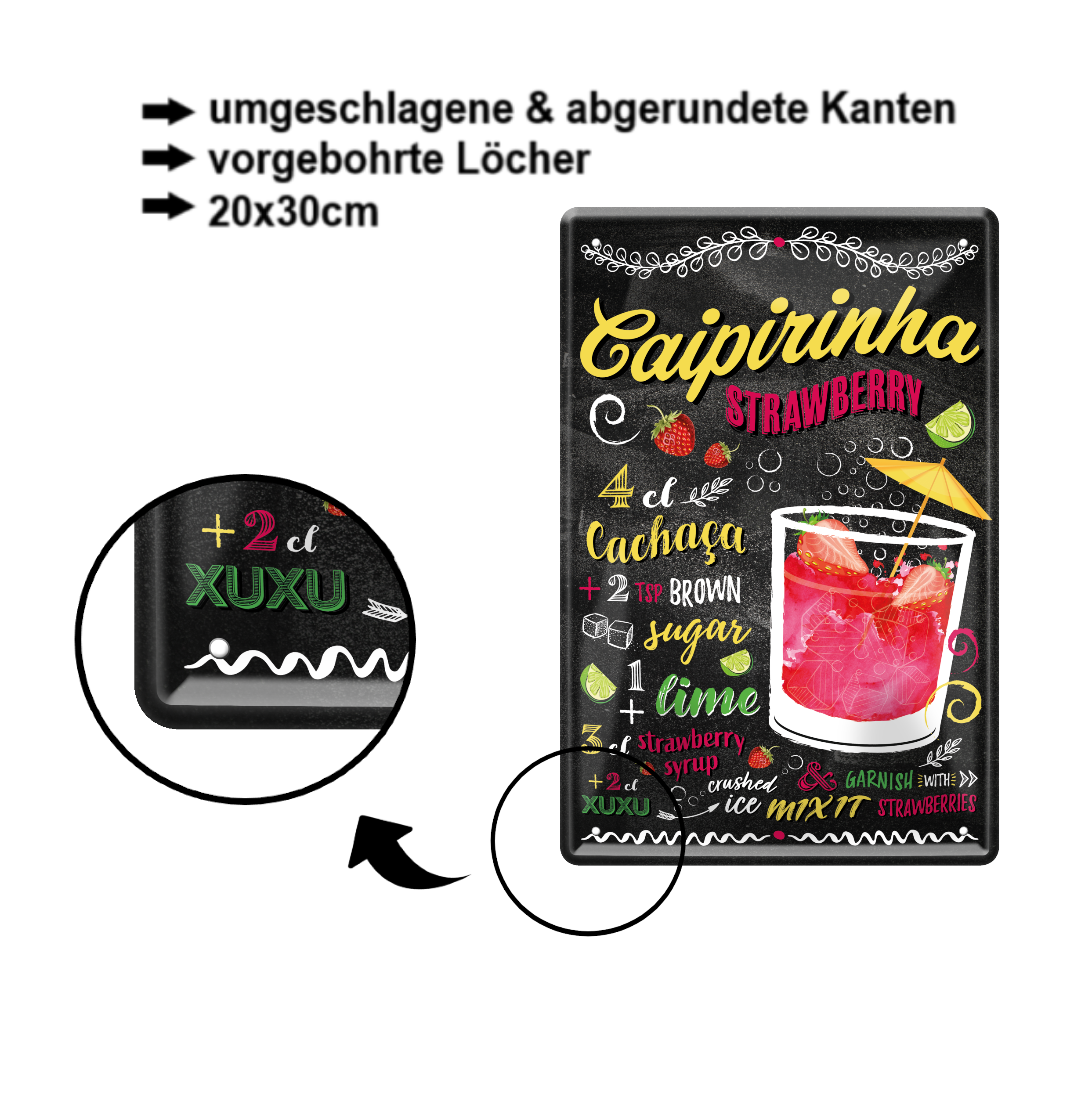 Blechschild ''Caipirinha Strawberry'' 20x30cm