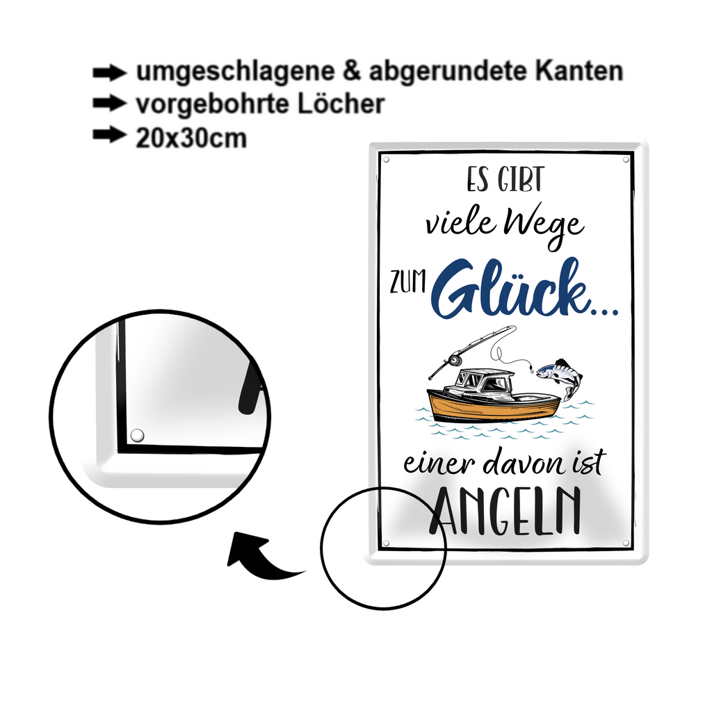 Blechschilder ''Wege zum Glück'' Wein Bier Campen Garten Hunde Traktor uvm 20x30cm