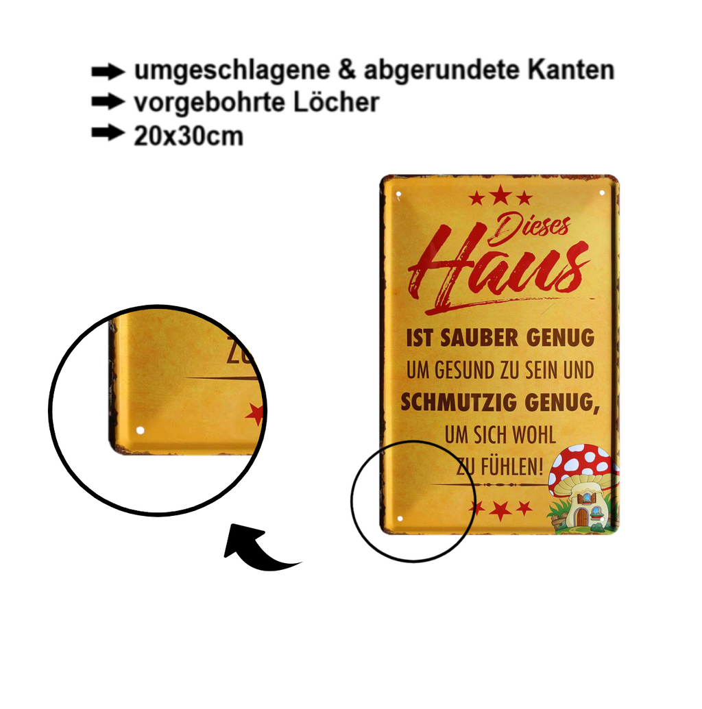 Tin sign ''This house is clean enough, dirty enough'' 20x30cm