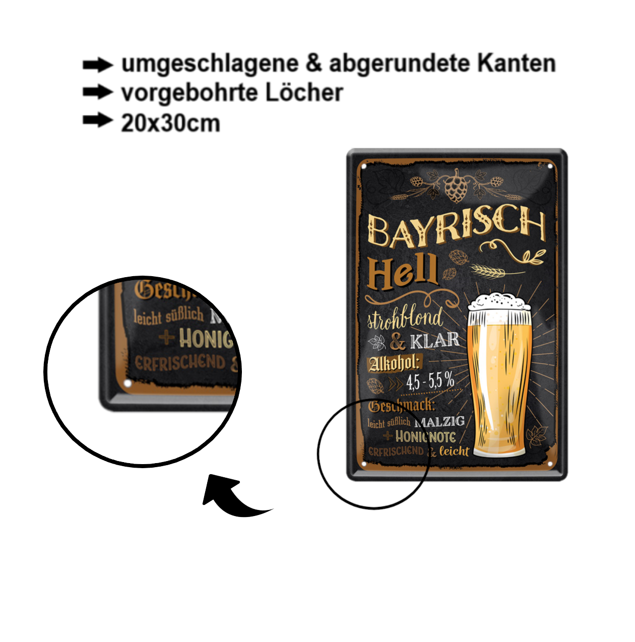 Blechschilder ''Biersorten 1 von 2'' Alster, Bayrisch, Berliner Weisse, Dark Ale, Norddeutsche uvm 20x30cm