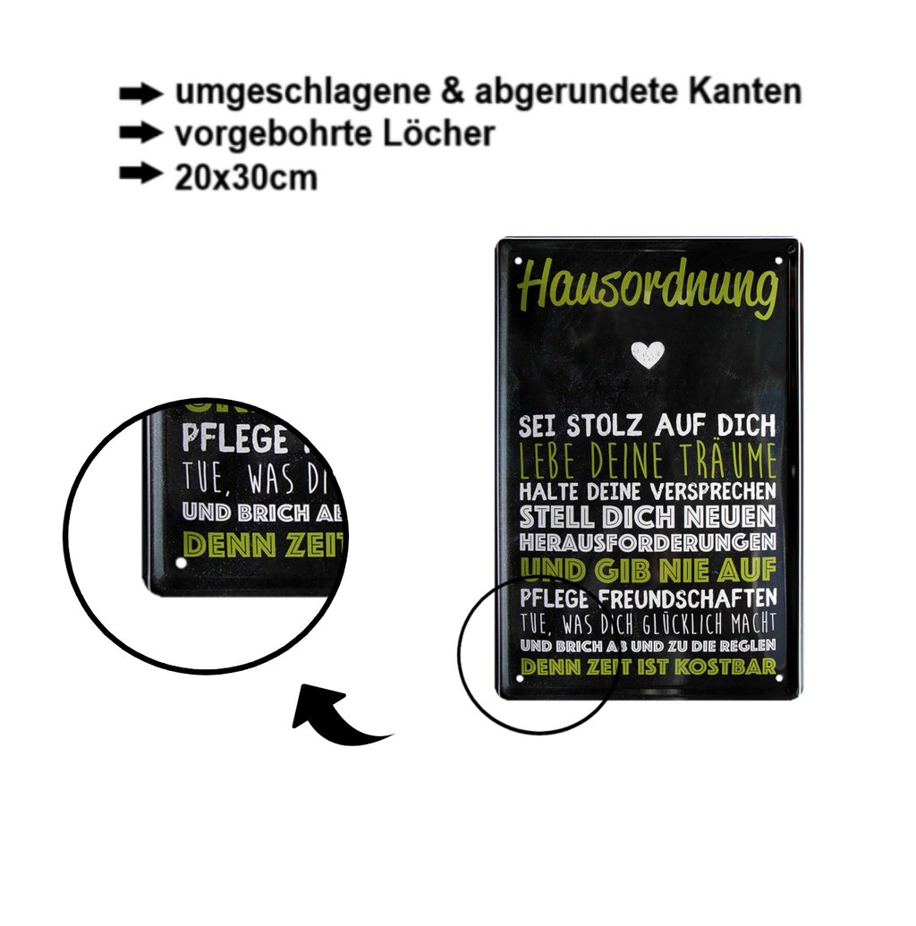 Blechschild ''Hausordnung. Sei stolz auf dich'' 20x30cm