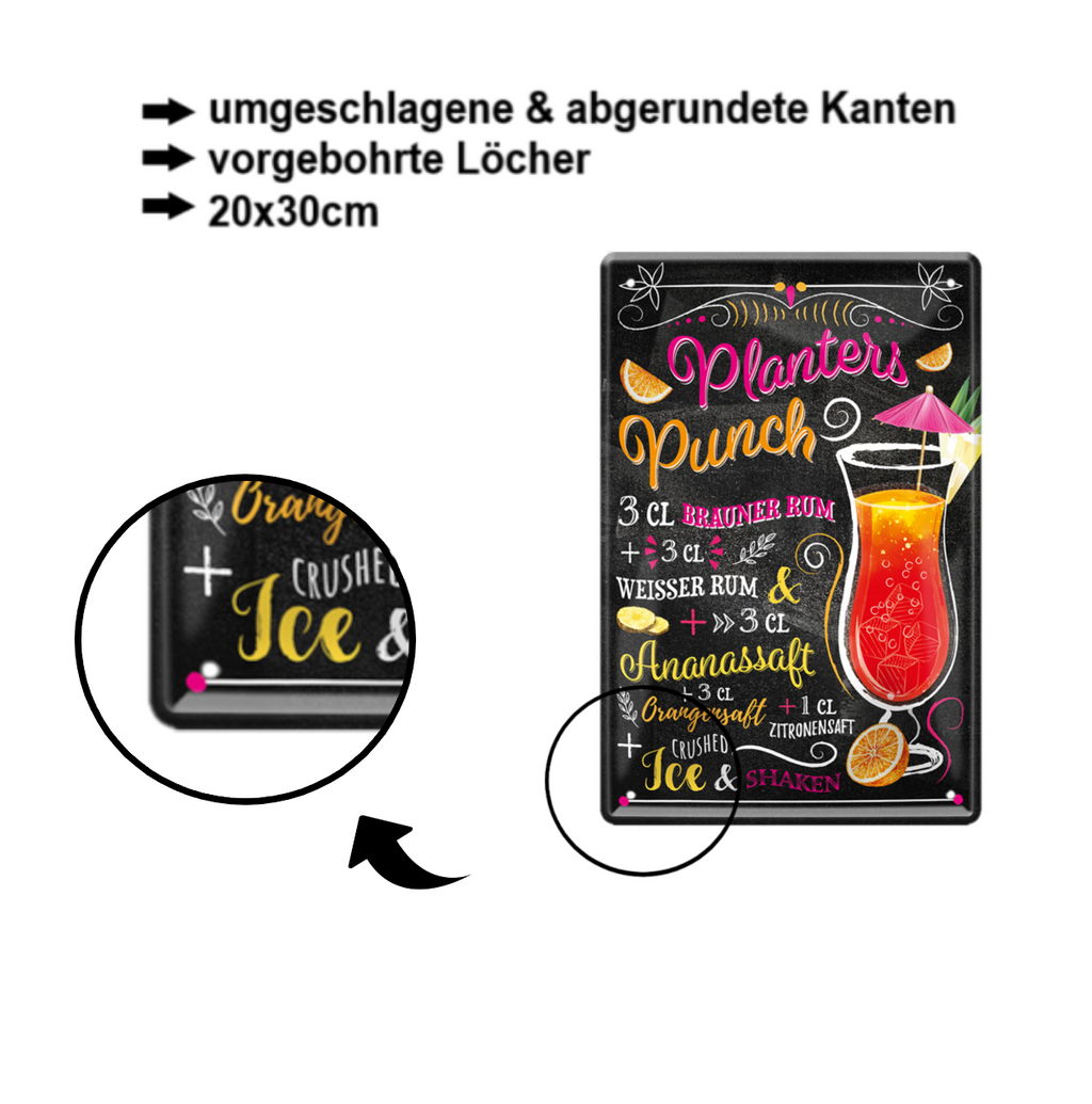 Blechschilder ''Cocktailrezepte 4 von 5'' Pina Colada, Sangria, Tequila Sunrise, Tom Collins uvm 20x30cm
