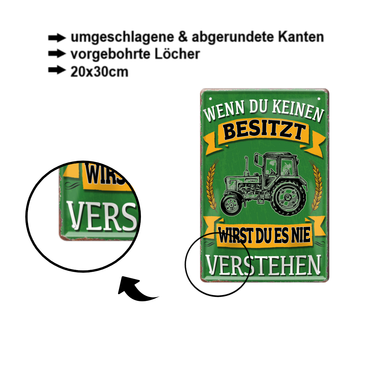 Tin sign ''If you don't own a tractor (green)'' 20x30cm