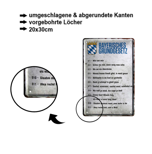 Tin sign "Bavarian Basic Law" 20x30cm