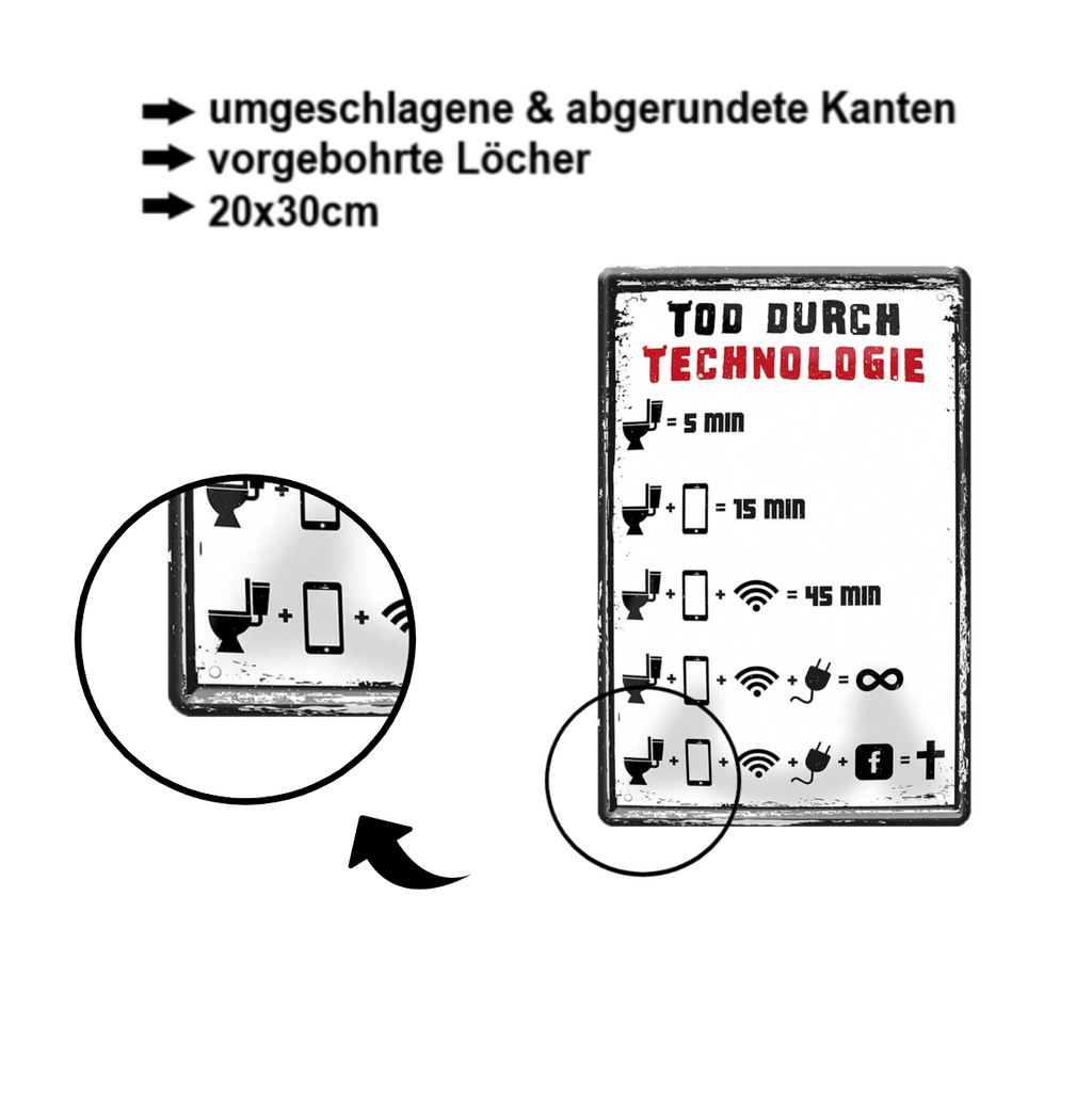 Blechschild ''Tod durch Technologie'' 20x30cm