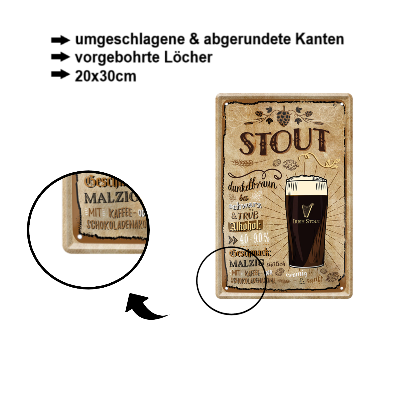 Blechschilder ''Biersorten 2 von 2'' Export, Märzen, Kölsch, Münchner, Schwarzbier, Steinbier uvm 20x30cm