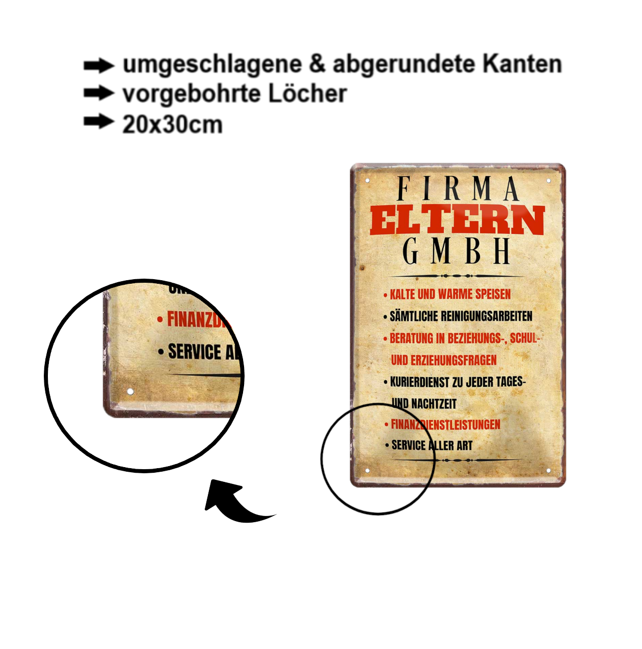 Blechschild ''Firma Eltern gmbh'' 20x30cm