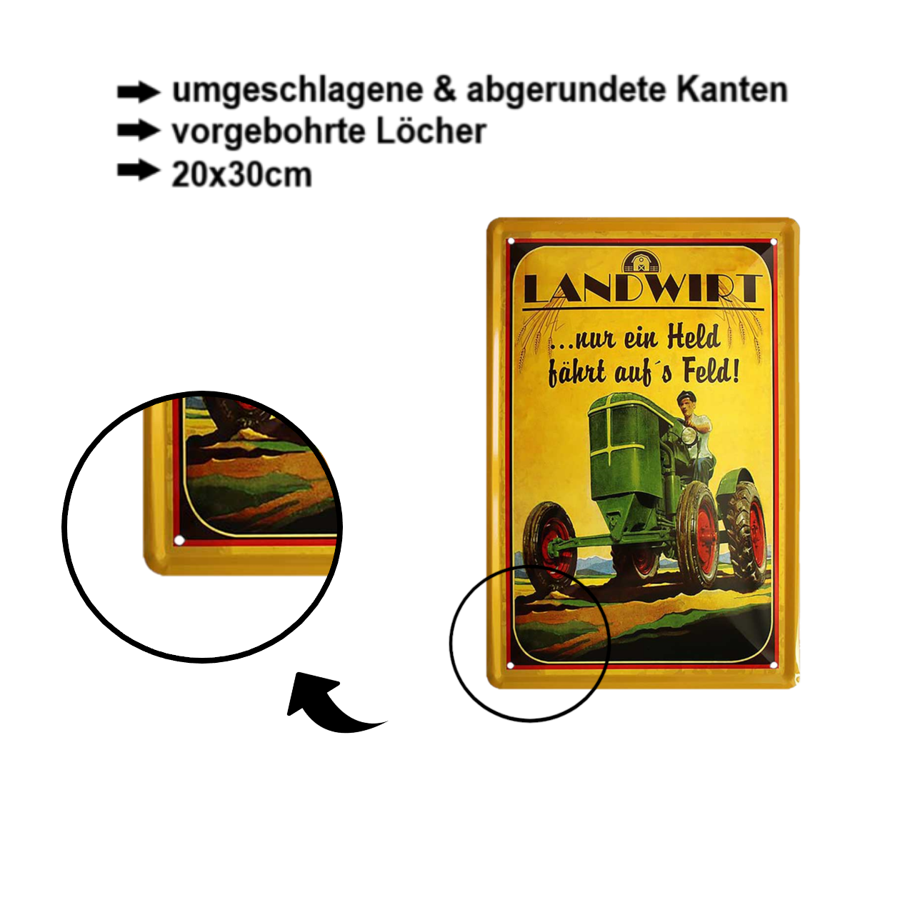 Blechschild ''Landwirt.. nur ein Held fährt aufs Feld'' 20x30cm