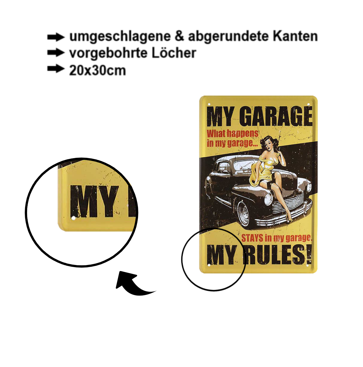 Blechschild ''Pinup my Garage, My Rules'' 20x30cm