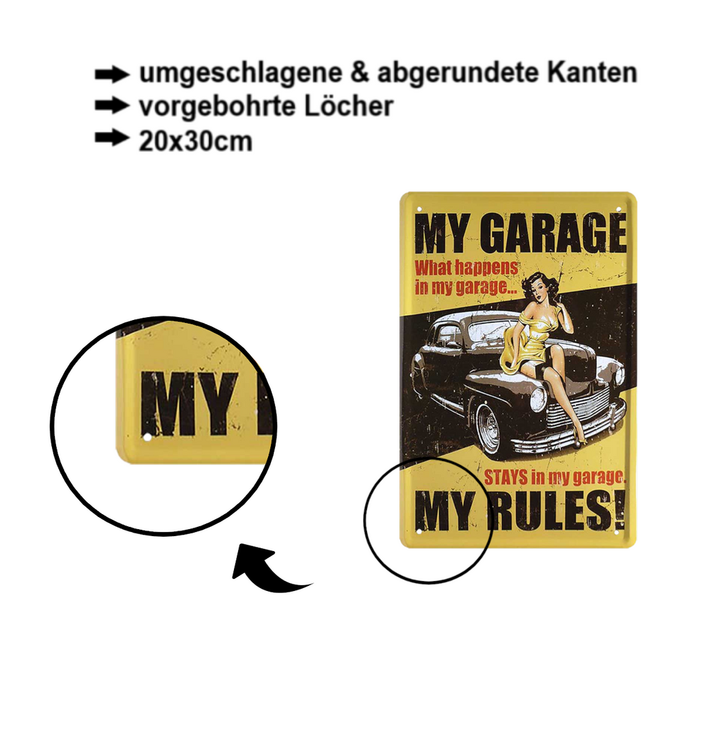 Blechschild ''Pinup my Garage, My Rules'' 20x30cm