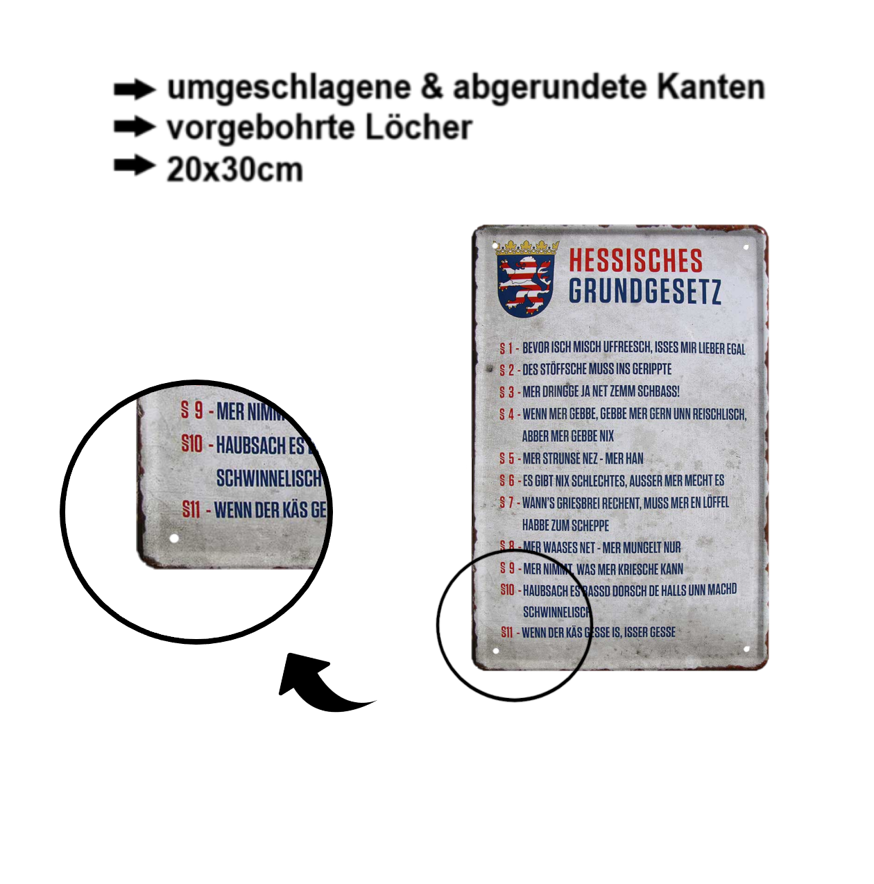 Blechschild ''Hessisches Grundgesetz'' 20x30cm