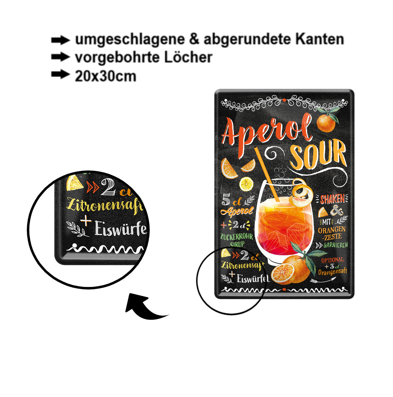 Blechschild  ''Aperol Sour'' 20x30cm