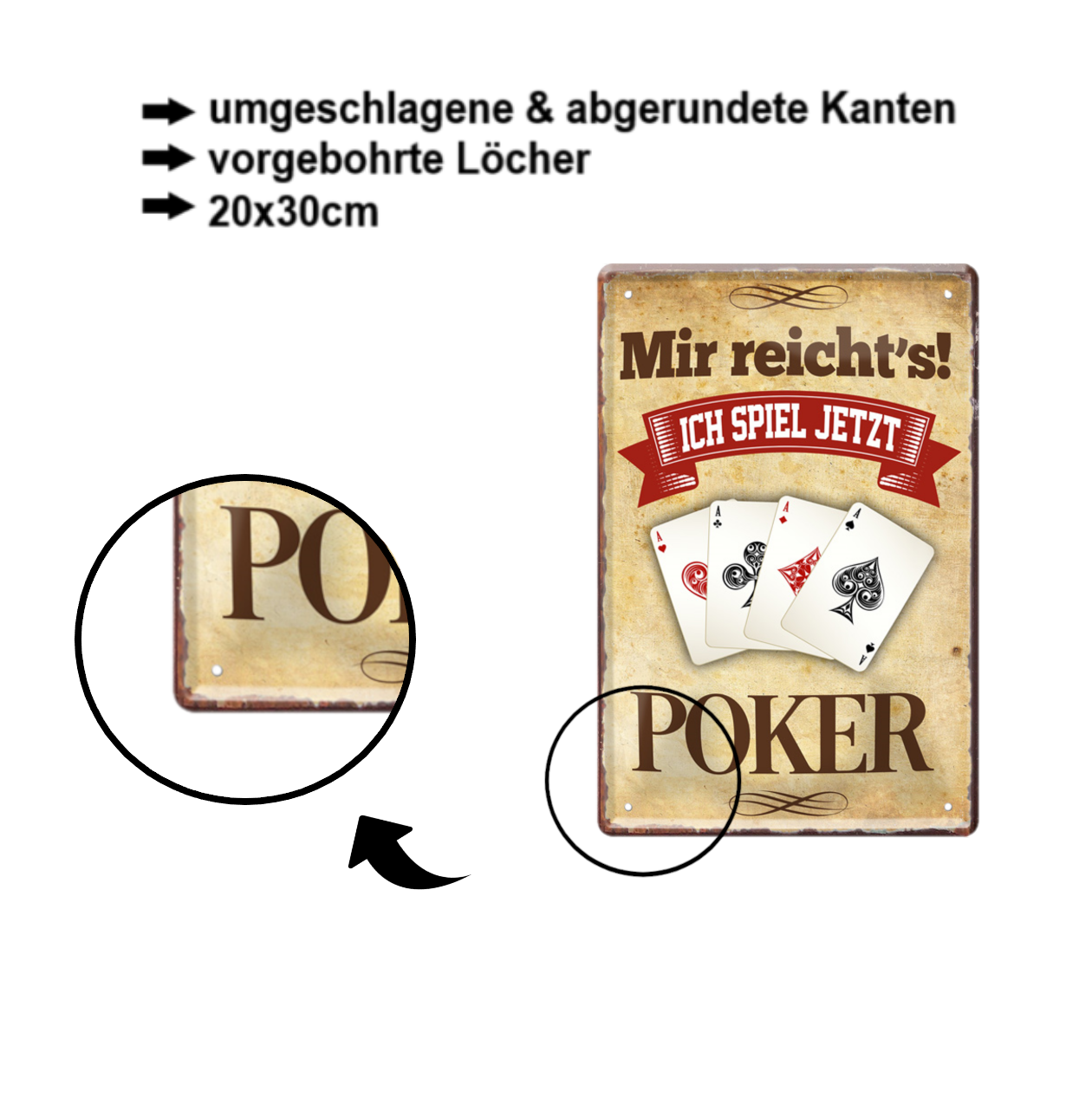 Blechschild ''Mir reicht´s! Poker'' 20x30cm