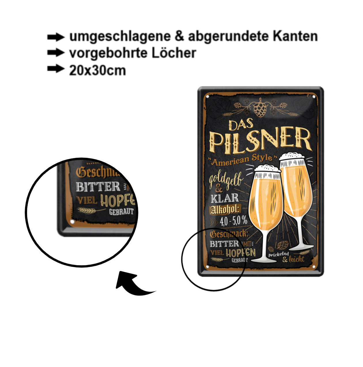 Blechschilder ''Biersorten 2 von 2'' Export, Märzen, Kölsch, Münchner, Schwarzbier, Steinbier uvm 20x30cm