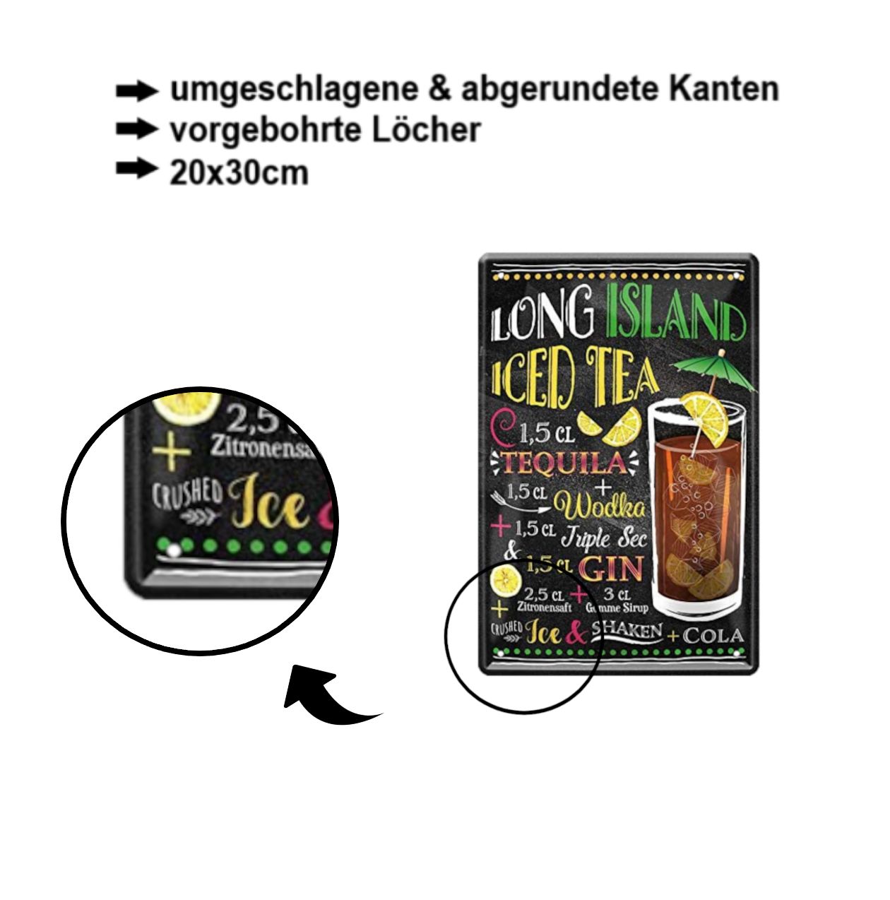 Blechschild ''Long Island Iced Tea'' 20x30cm