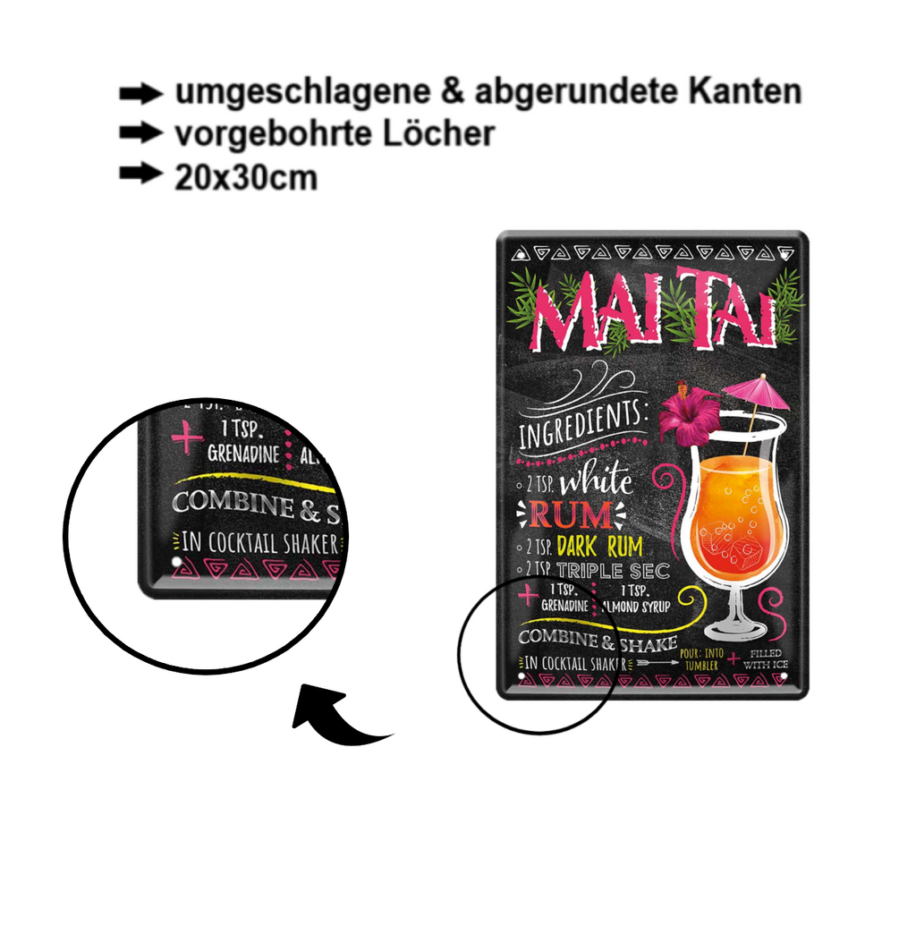 Blechschilder ''Cocktailrezepte 3 von 5'' Mai Tai, Old Cuban, Manhatten, Mimosa, Mojito, uvm 20x30cm