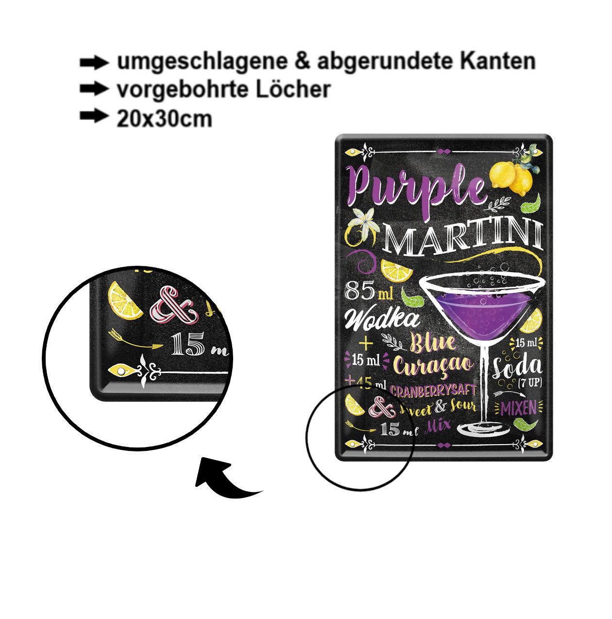 Blechschild ''Purple Martini'' 20x30cm