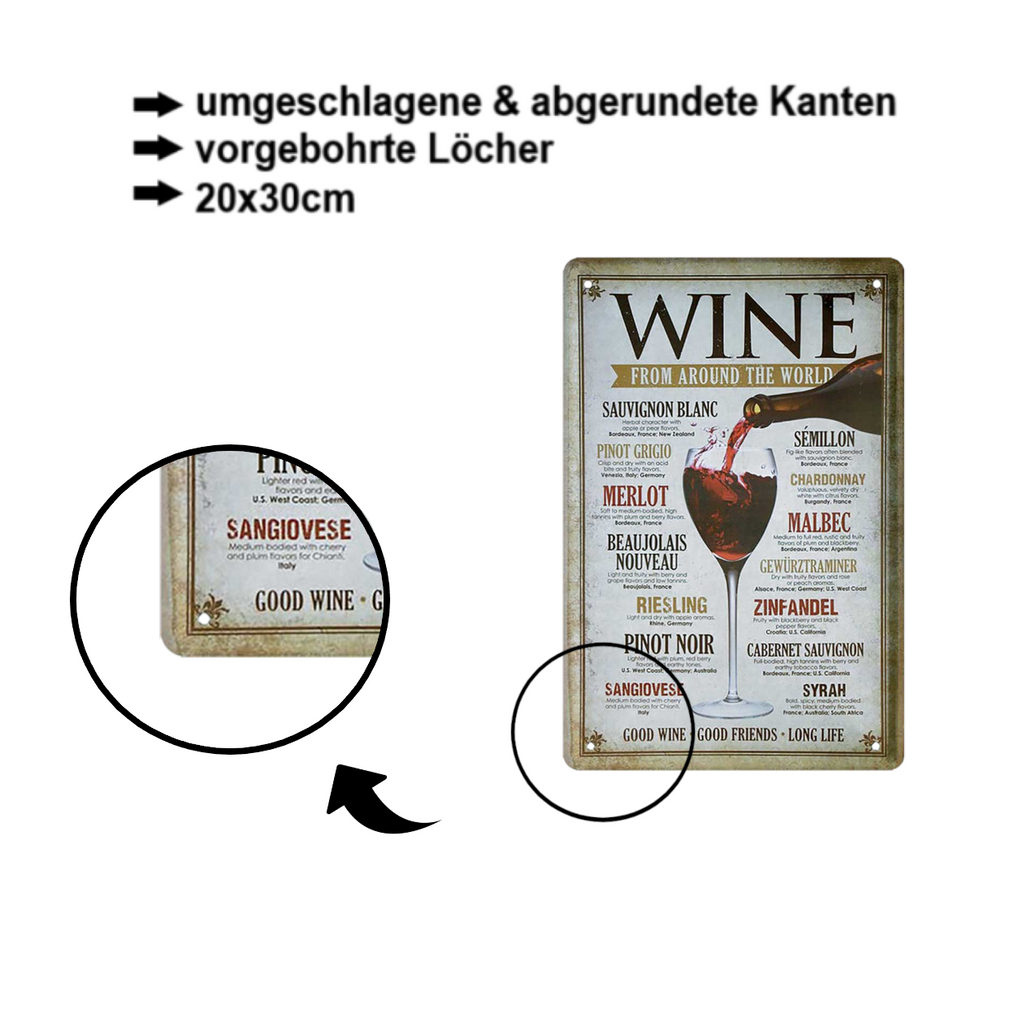 Blechschild ''Wine from around the world'' 20x30cm