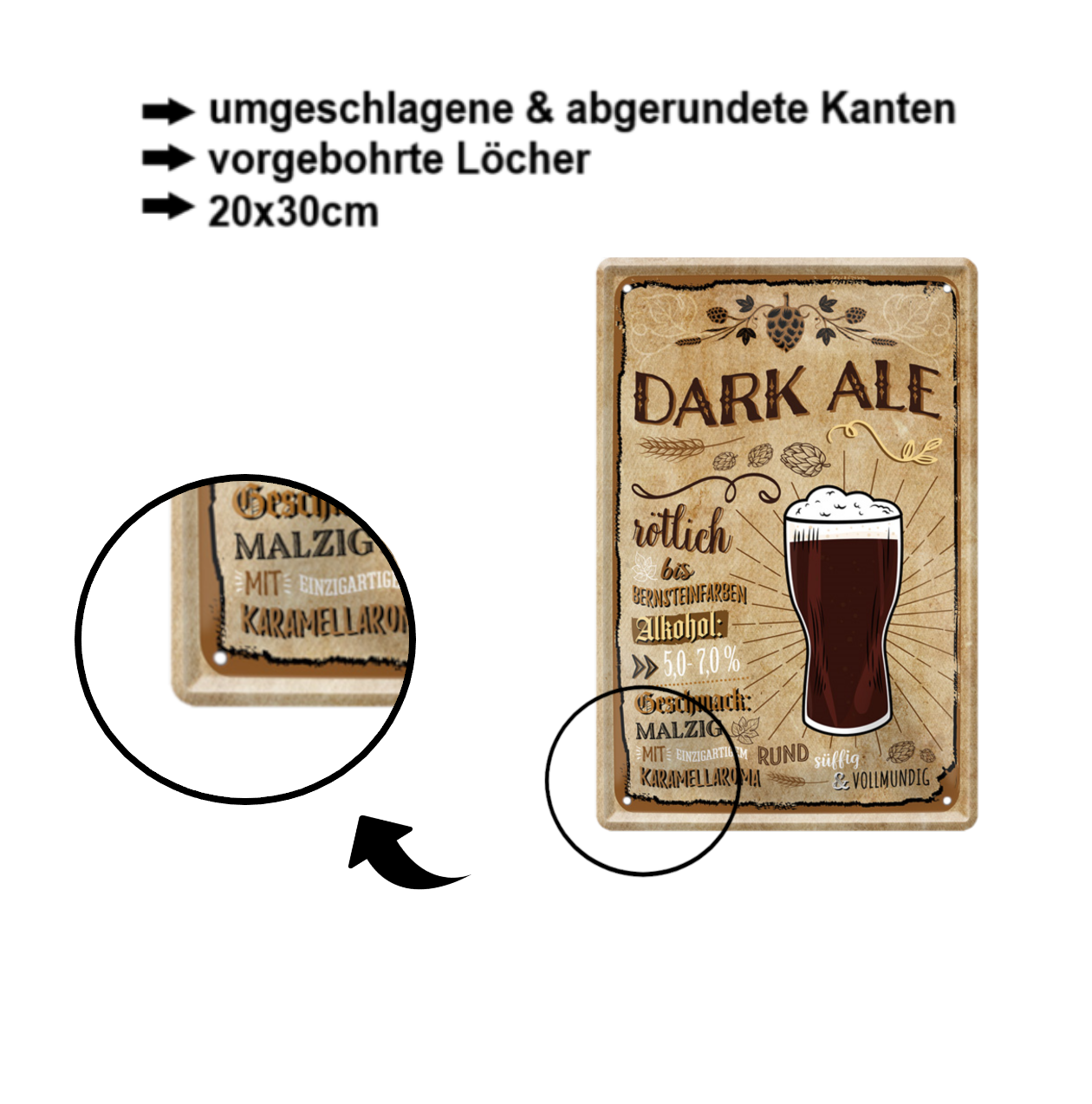 Blechschilder ''Biersorten 1 von 2'' Alster, Bayrisch, Berliner Weisse, Dark Ale, Norddeutsche uvm 20x30cm