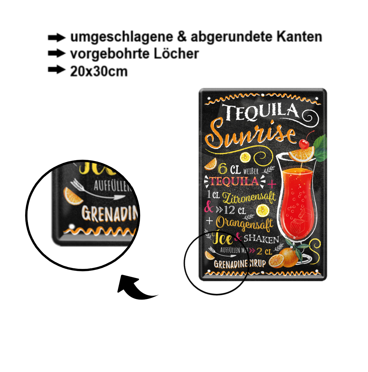 Blechschild ''Tequila Sunrise'' 20x30cm
