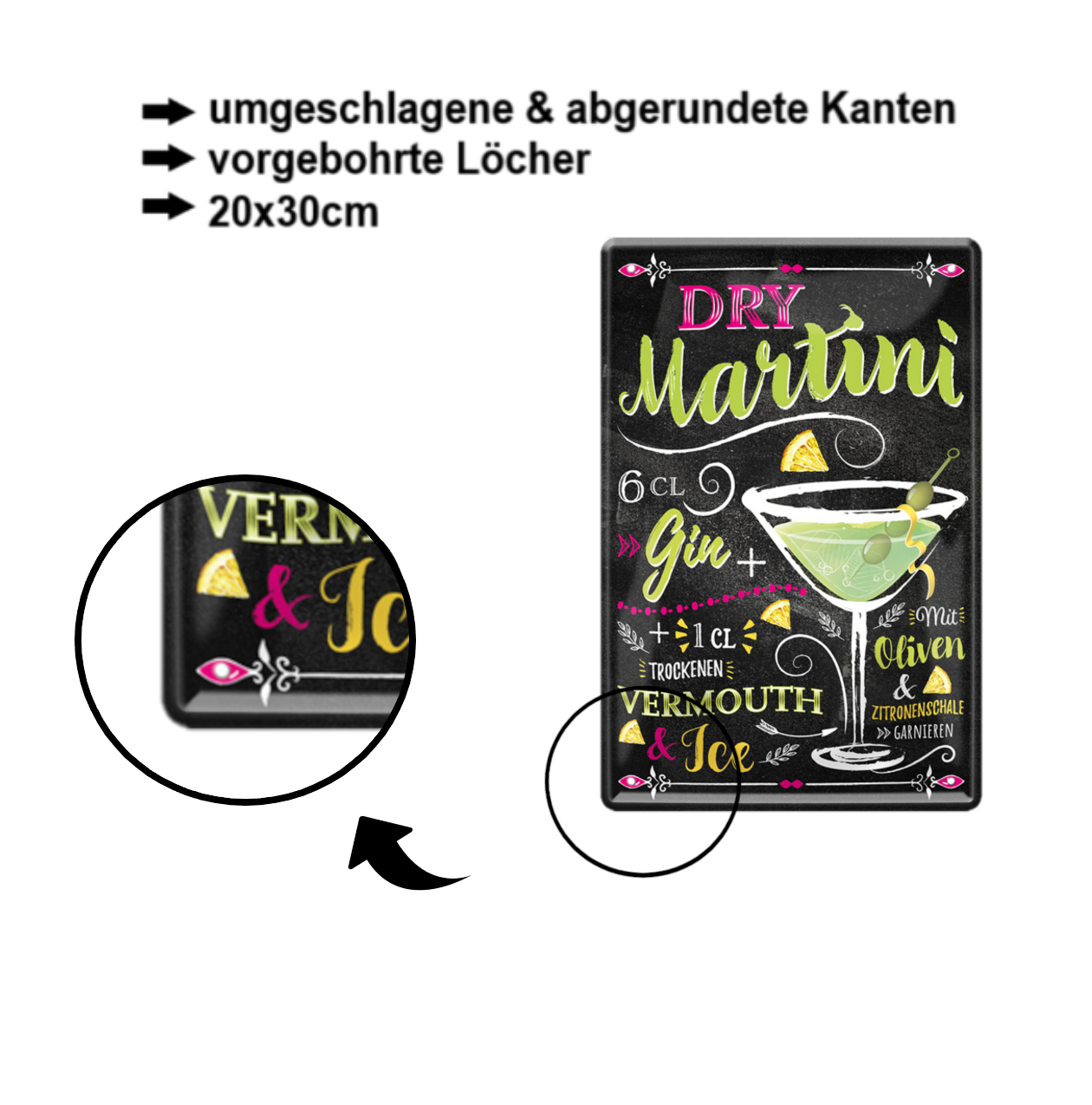 Blechschilder ''Cocktailrezepte 2 von 5'' Dry Martini, Empress, Gimlet, Gin, Kamikaze, uvm 20x30cm
