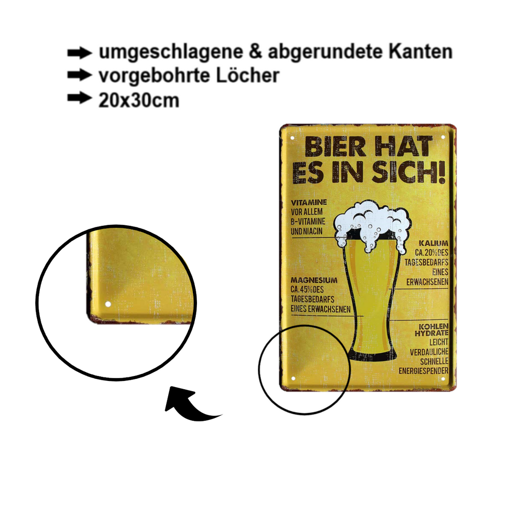 Blechschild ''Bier hat es in sich'' 20x30cm