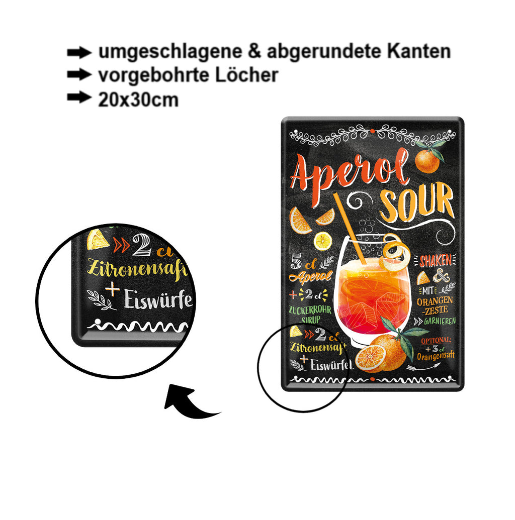 Blechschilder ''Cocktailrezepte 1 von 5'' Aperol, B52, Bellini, Bloody Mary, Caipi, Cuba Libre uvm 20x30cm