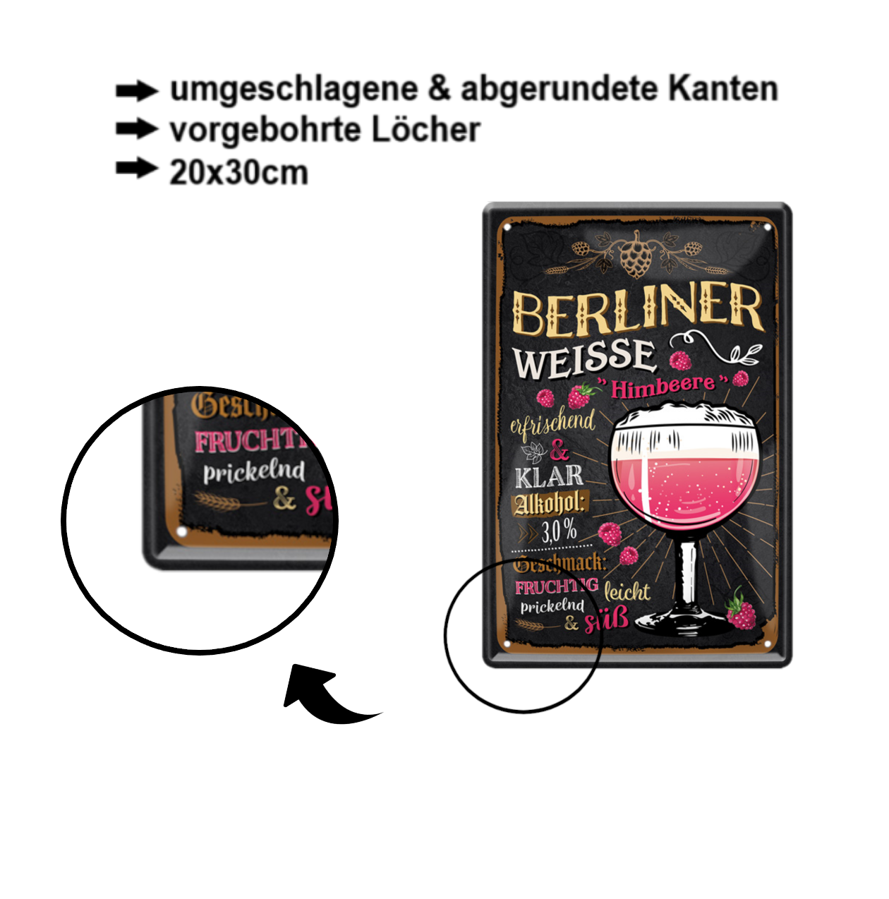 Blechschild ''Berliner Weisse Himbeere'' 20x30cm