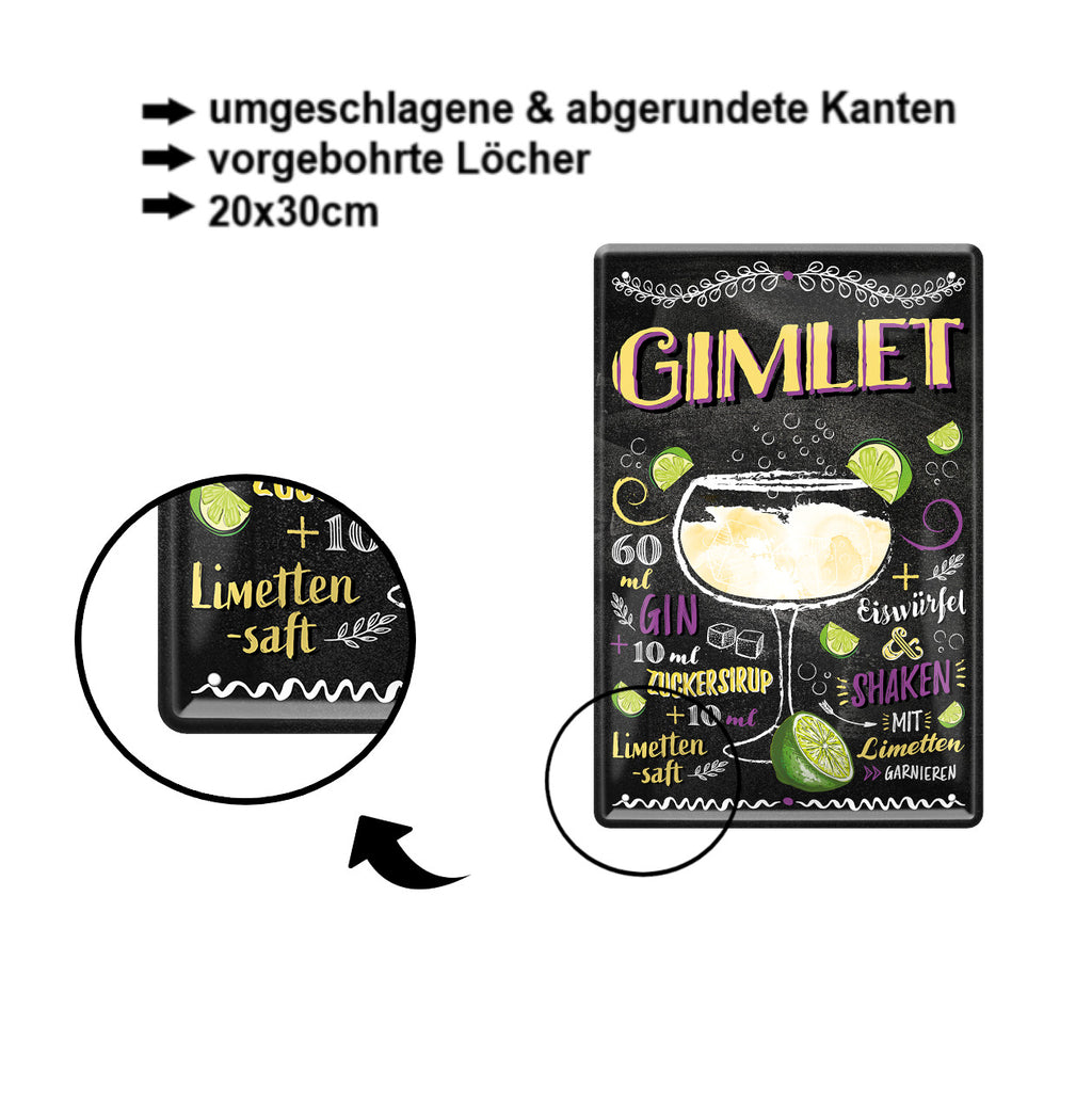 Blechschilder ''Cocktailrezepte 2 von 5'' Dry Martini, Empress, Gimlet, Gin, Kamikaze, uvm 20x30cm