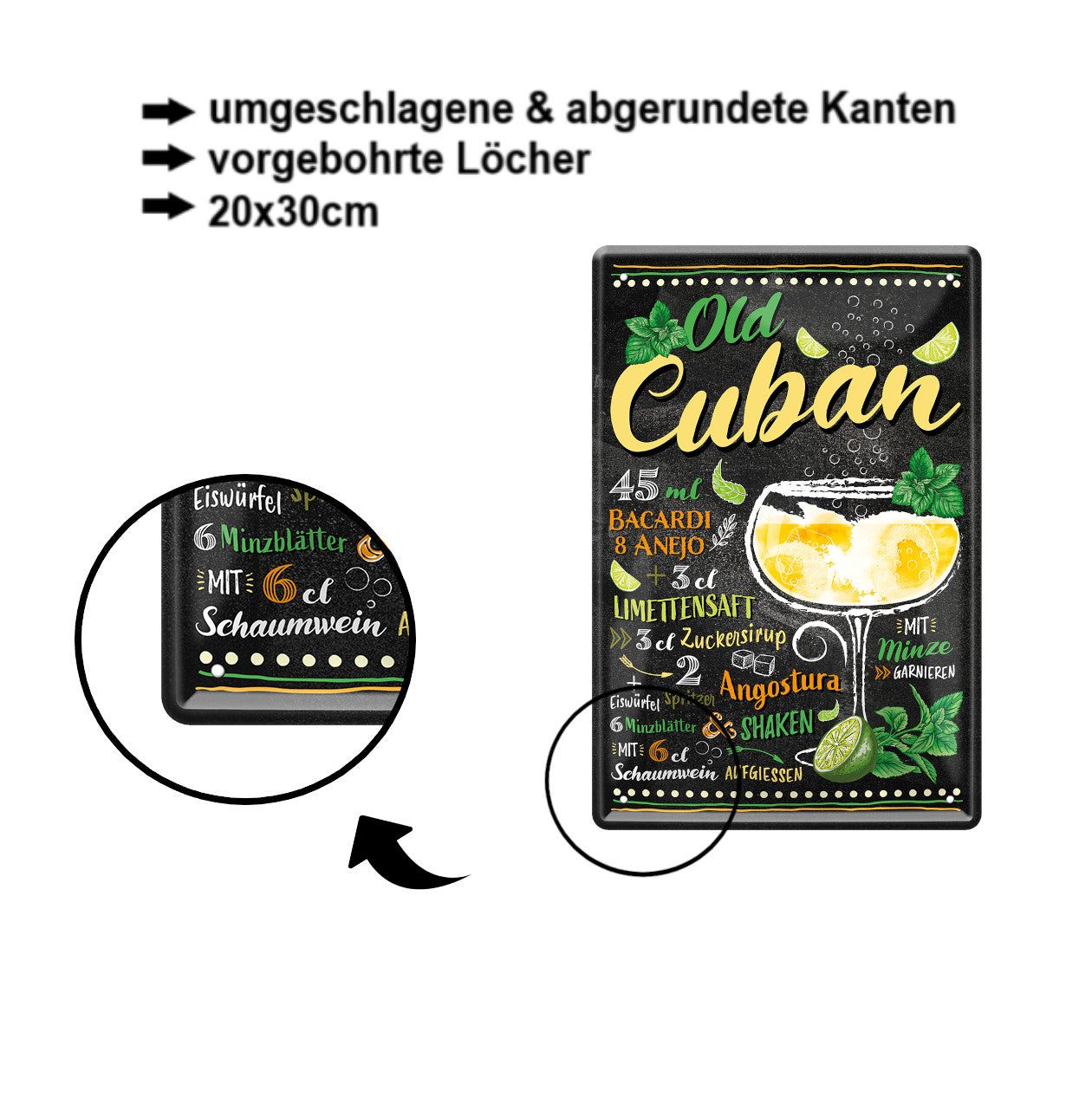 Blechschild ''Old Cuban'' 20x30cm