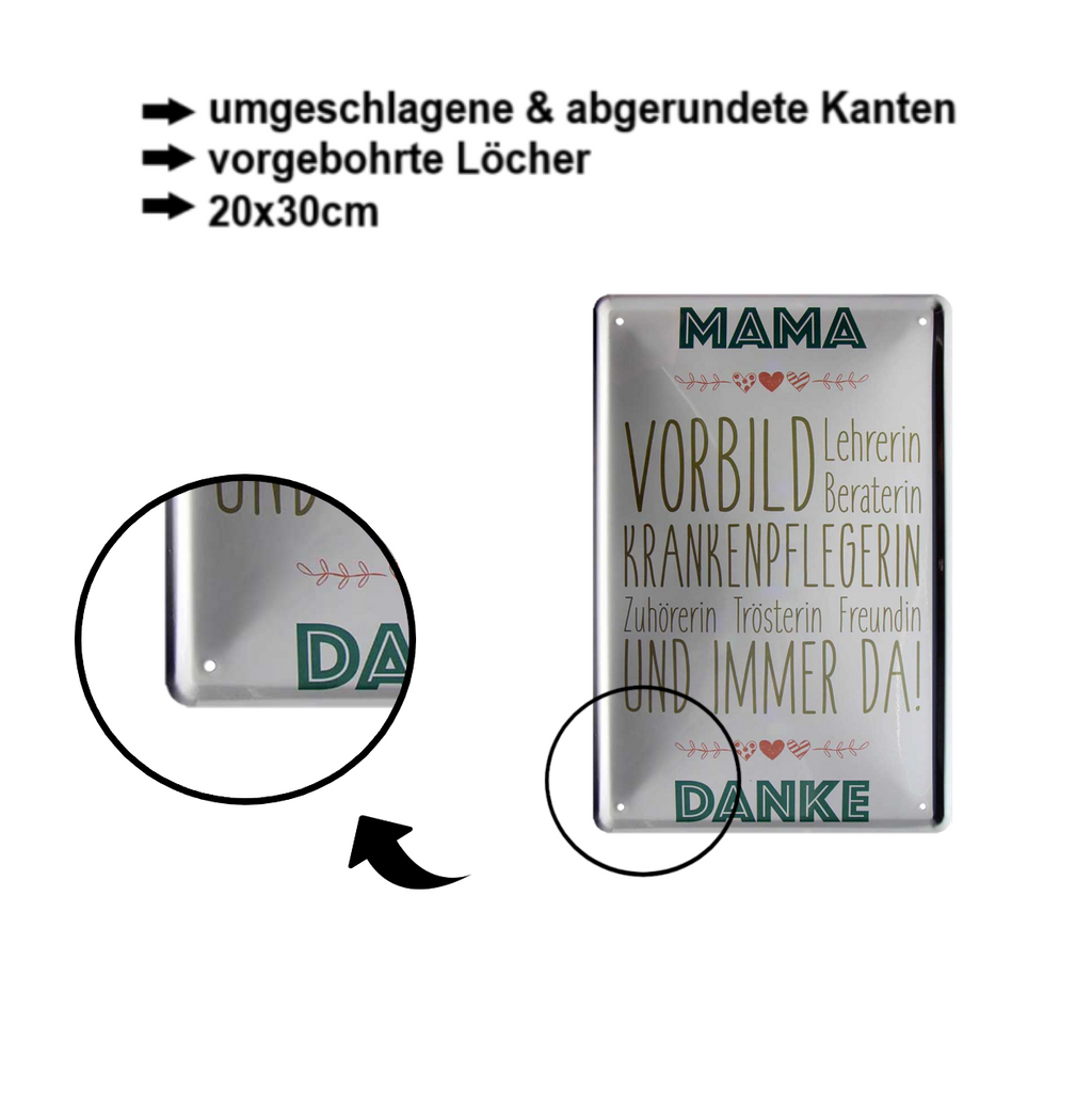 Blechschild ''Mama. Vorbild Lehrerin Beraterin Krankenpflegerin'' 20x30cm