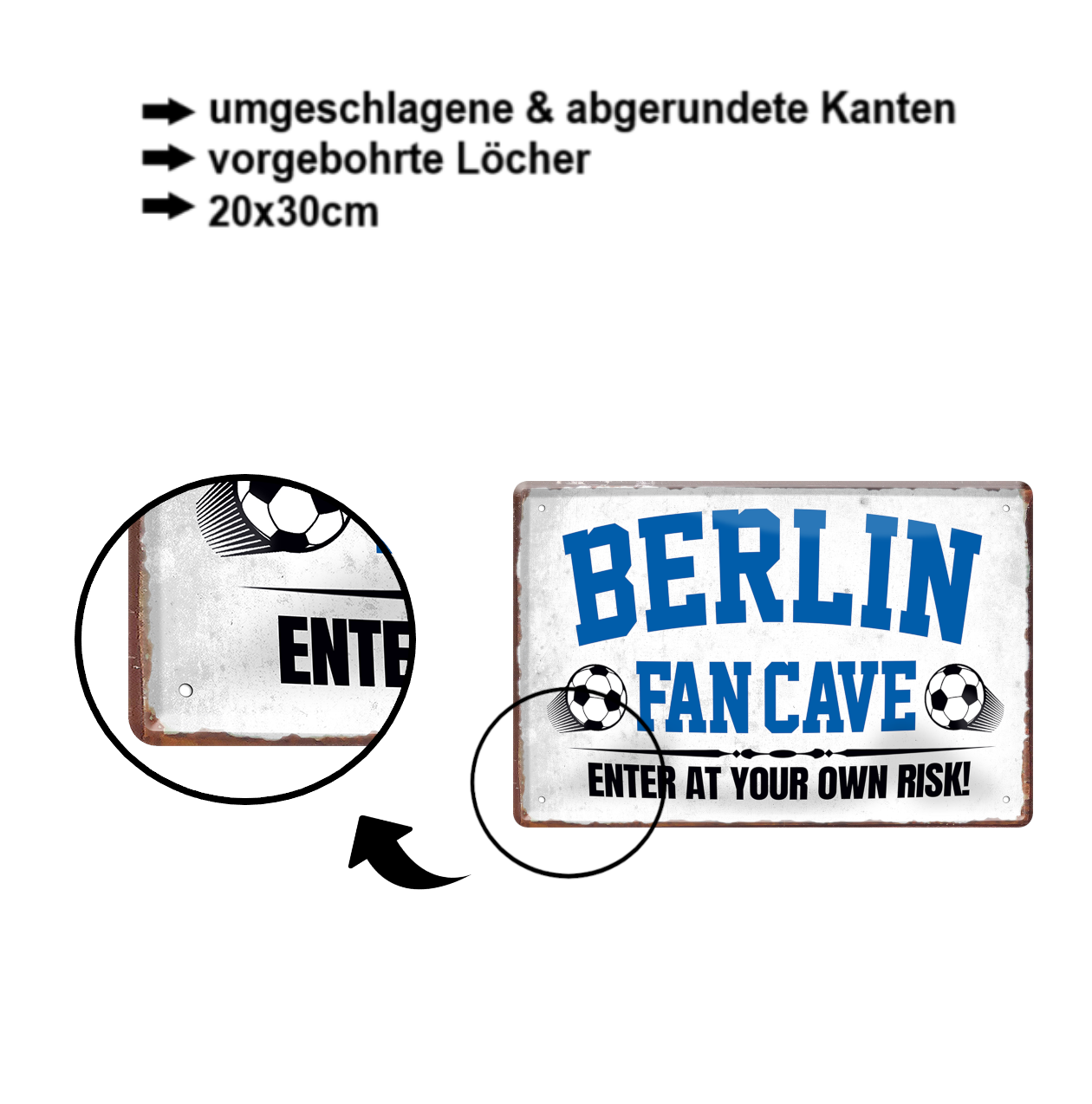 Blechschild ''Berlin Fan Cave'' 20x30cm