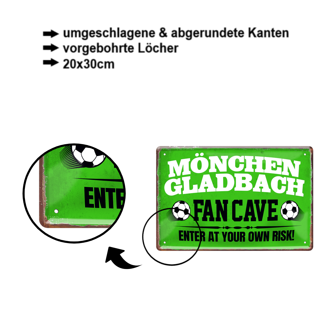 Tin sign "Mönchengladbach Fan Cave" 20x30cm