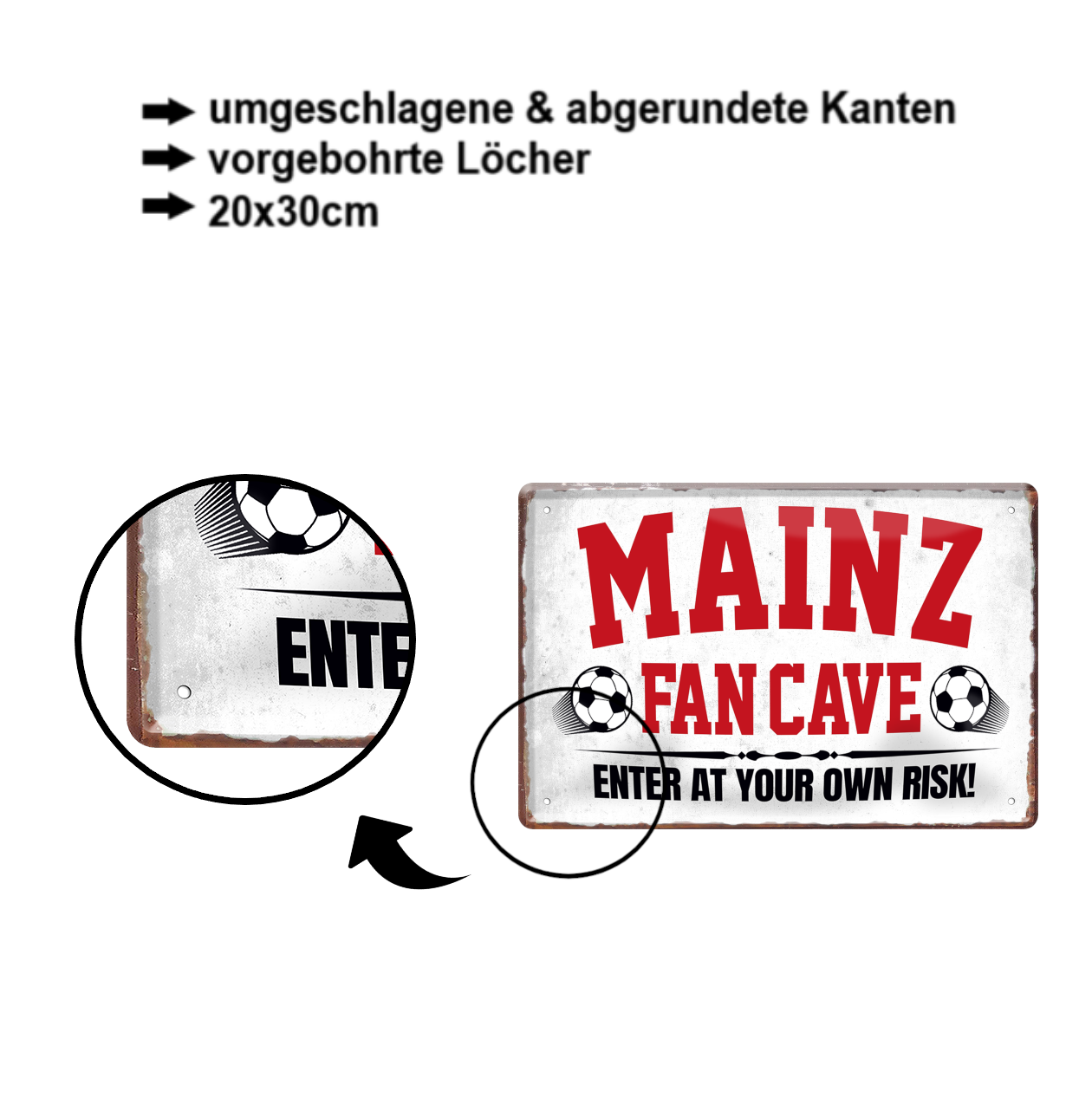 Blechschild ''Mainz Fan Cave'' 20x30cm