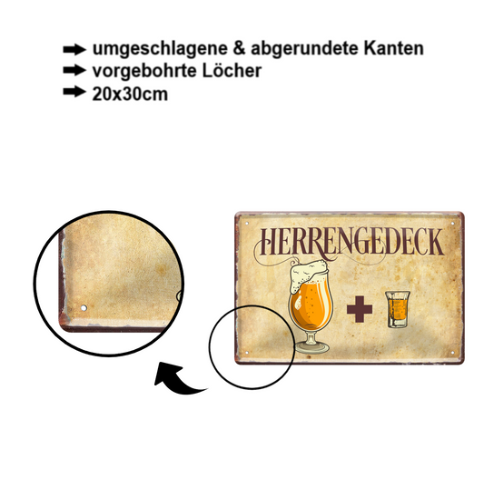Blechschild ''Herrengedeck Bier und Schnaps'' 20x30cm