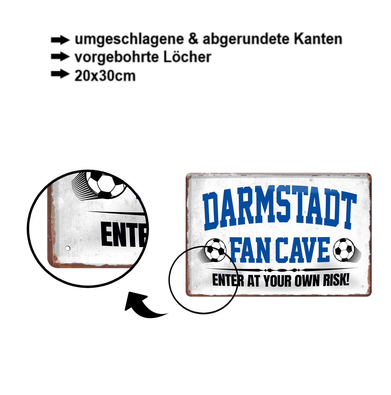 Blechschild ''Darmstadt Fan Cave'' 20x30cm